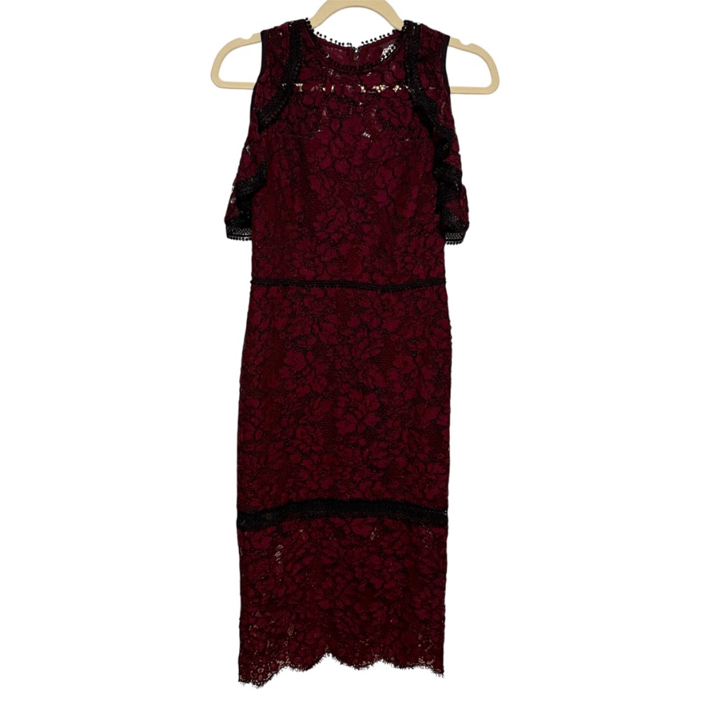 Alexis Evie Burgundy Lace Midi Dress Cold Shoulder Size Small - Picture 2 of 13